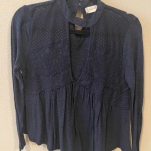Navy Blue, high neck top with small open front